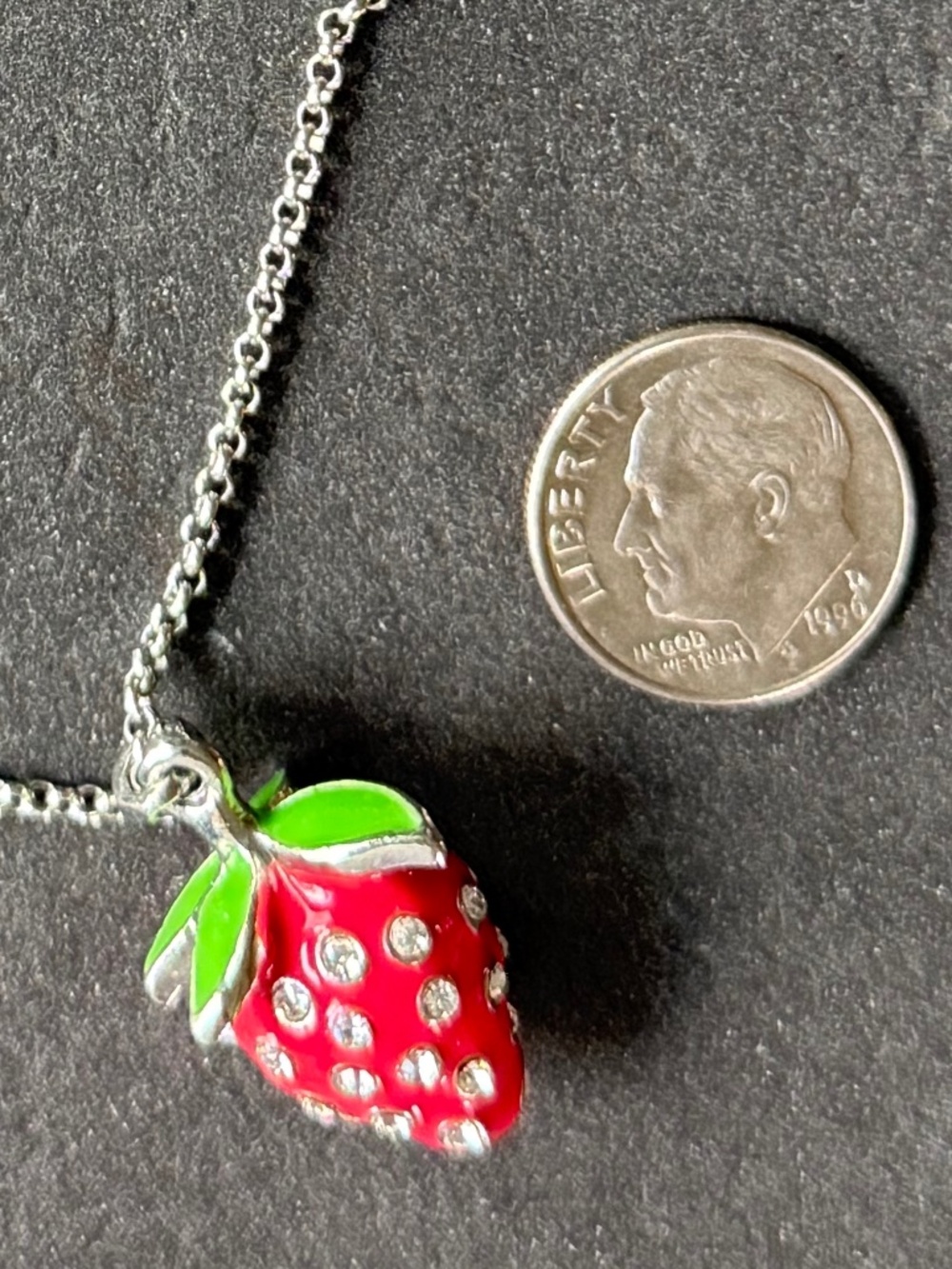 LIA SOPHIA Strawberry Charm Pendant Necklace Silver NWOT - Picture 4 of 4